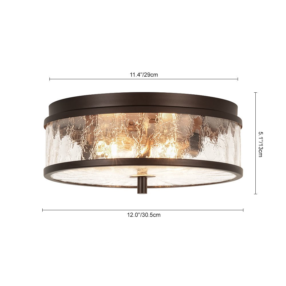 Pendantlightie-Modern Farmhouse 2-Light Crackled Glass Shade Flush Ceiling Light-Flush Mount-Oil Rubbed Bronze-