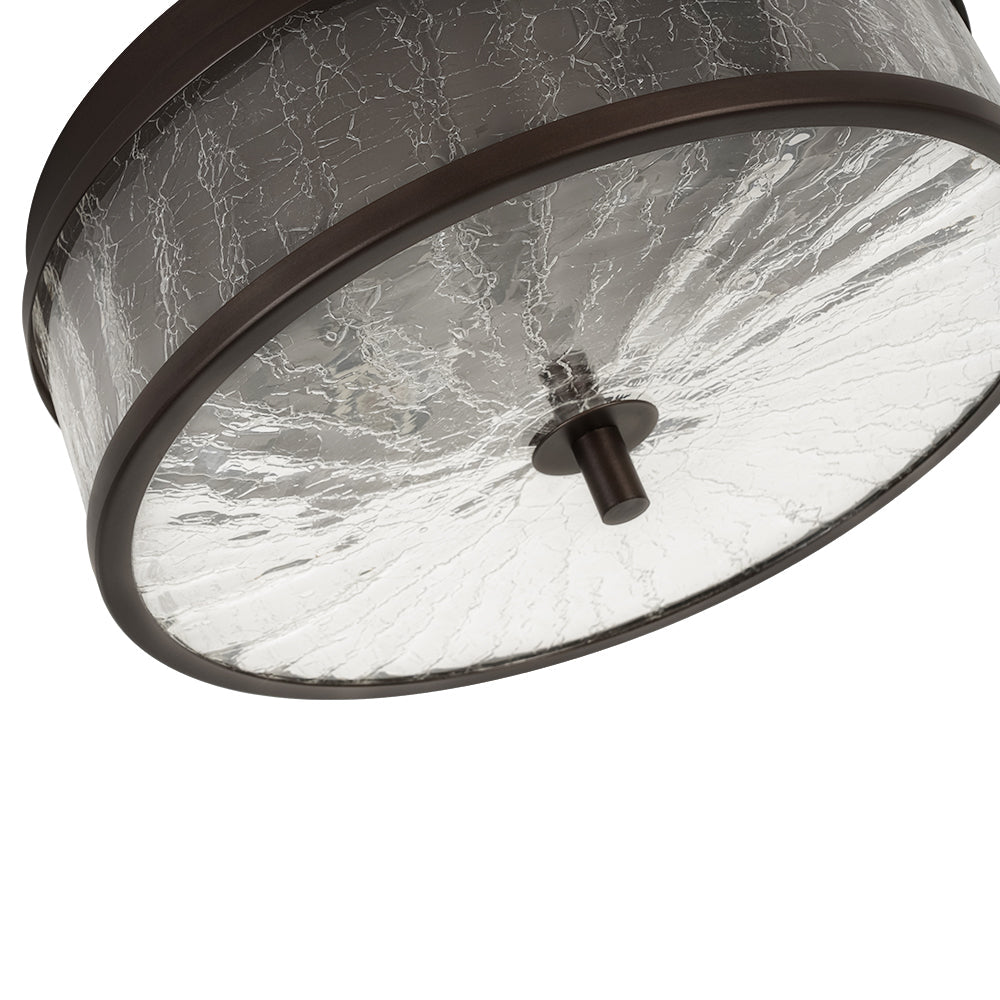 Pendantlightie-Modern Farmhouse 2-Light Crackled Glass Shade Flush Ceiling Light-Flush Mount-Oil Rubbed Bronze-