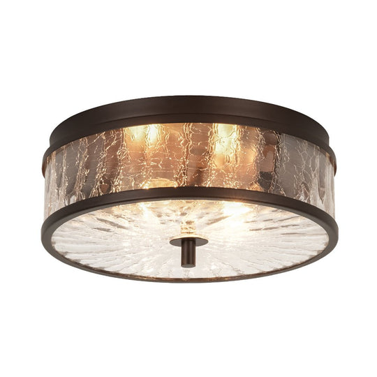 Pendantlightie-Modern Farmhouse 2-Light Crackled Glass Shade Flush Ceiling Light-Flush Mount-Oil Rubbed Bronze-