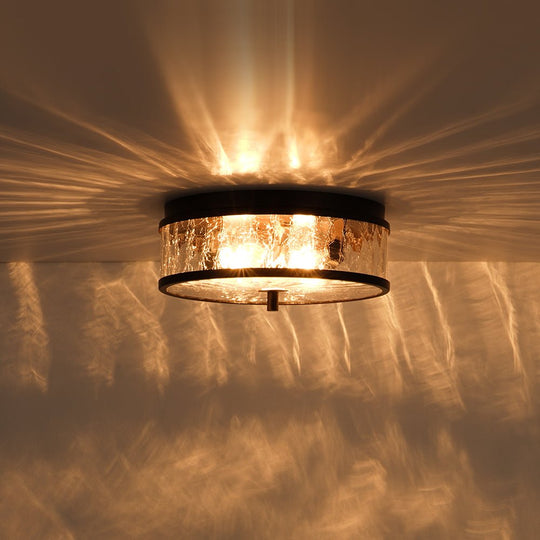 Pendantlightie-Modern Farmhouse 2-Light Crackled Glass Shade Flush Ceiling Light-Flush Mount-Oil Rubbed Bronze-