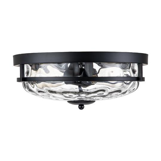 Pendantlightie - Modern Farmhouse 2 - Light Hammer Glass Shaded Round Ceiling Light - Flush Mount - Black - 