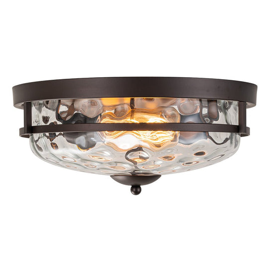 Pendantlightie - Modern Farmhouse 2 - Light Hammer Glass Shaded Round Ceiling Light - Flush Mount - Black - 