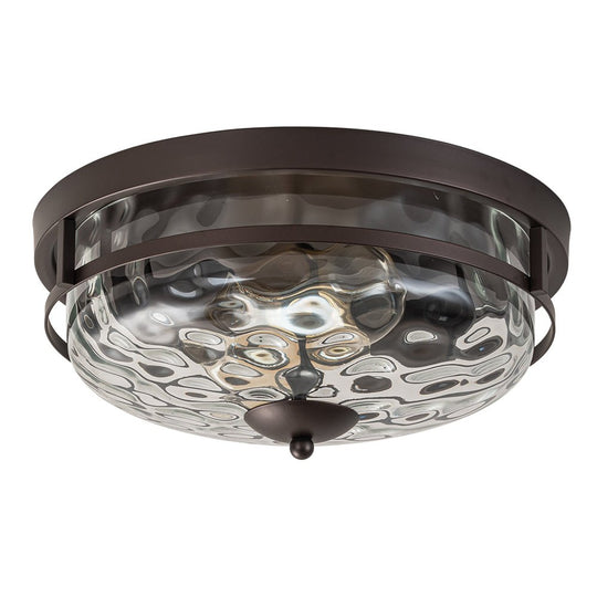 Pendantlightie - Modern Farmhouse 2 - Light Hammer Glass Shaded Round Ceiling Light - Flush Mount - Black - 