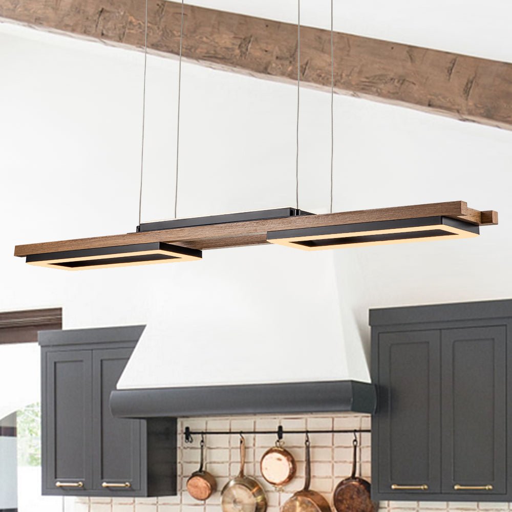 Modern Farmhouse 2-Light Linear Led Rectangle Wood Pendant Light ...