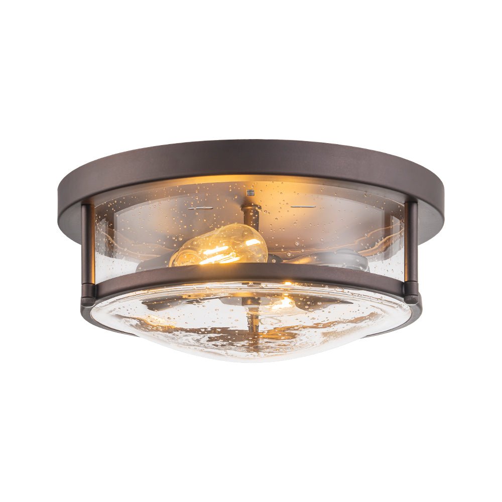 Pendantlightie - Modern Farmhouse 2 - Light Seeded Drum Glass Flush Ceiling Light - Flush Mount - Oil Rubbed Bronze - 