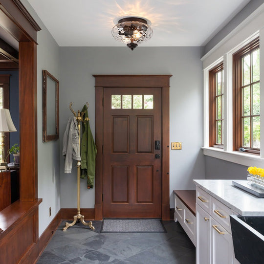 Pendantlightie-Modern Farmhouse 2-Light Water Glass Flush Mount-Flush Mount-Black-