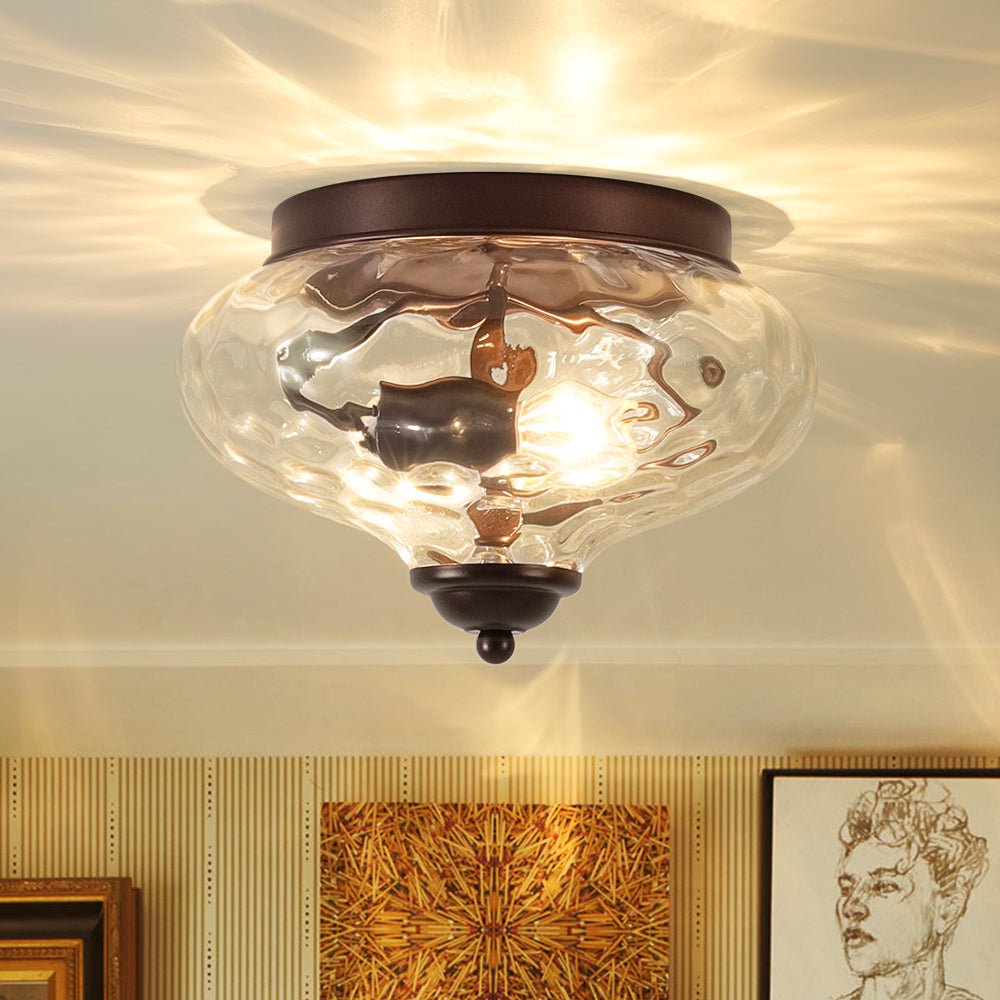 Pendantlightie-Modern Farmhouse 2-Light Water Glass Flush Mount-Flush Mount-Oil Rubbed Bronze-