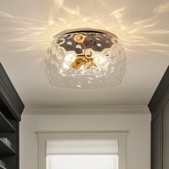 Pendantlightie-Modern Farmhouse 3-Light Wide Round Drum Hammered Glass Flush Mount-Flush Mount-Black-