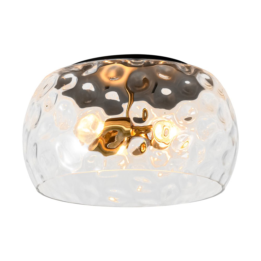 Pendantlightie-Modern Farmhouse 3-Light Wide Round Drum Hammered Glass Flush Mount-Flush Mount-Gold-