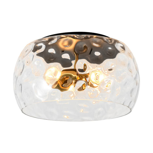Pendantlightie-Modern Farmhouse 3-Light Wide Round Drum Hammered Glass Flush Mount-Flush Mount-Gold-