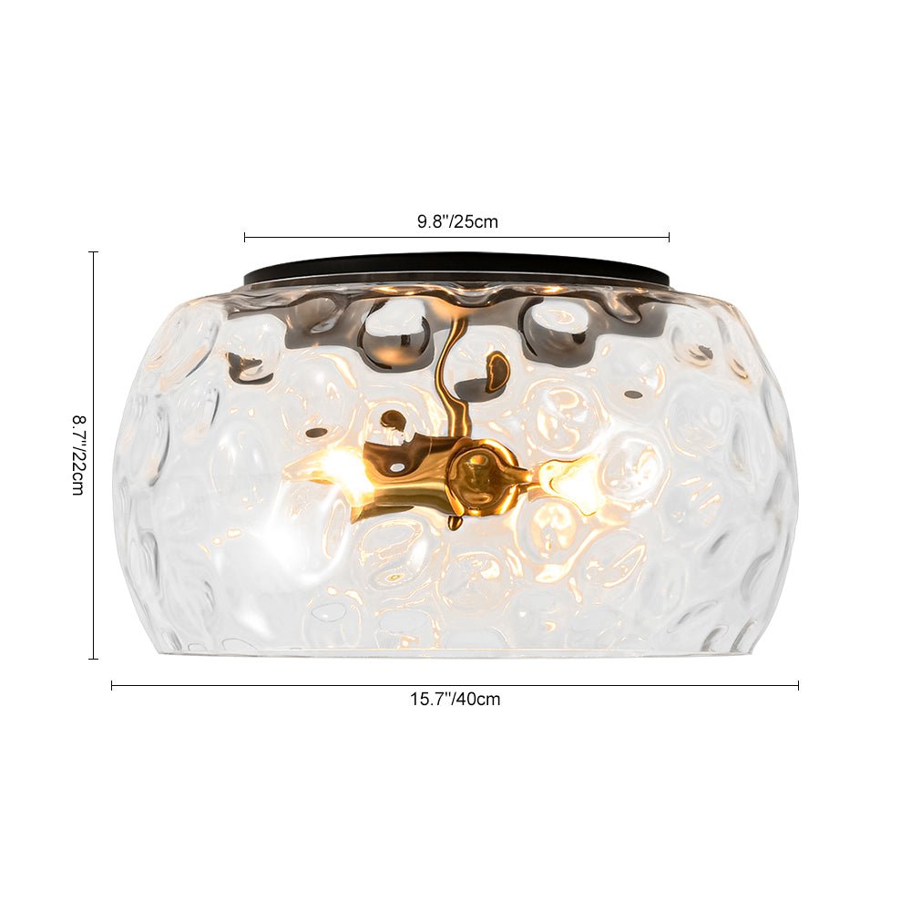 Pendantlightie-Modern Farmhouse 3-Light Wide Round Drum Hammered Glass Flush Mount-Flush Mount-Gold-