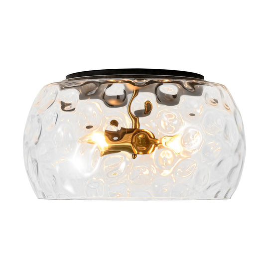 Pendantlightie-Modern Farmhouse 3-Light Wide Round Drum Hammered Glass Flush Mount-Flush Mount-Gold-