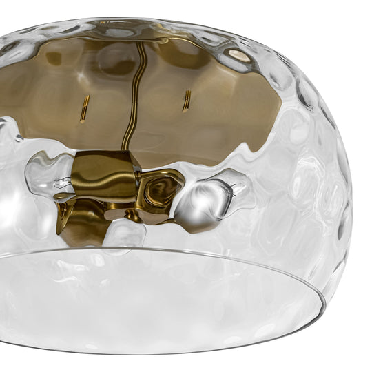 Pendantlightie-Modern Farmhouse 3-Light Wide Round Drum Hammered Glass Flush Mount-Flush Mount-Gold-