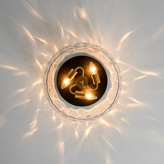 Pendantlightie-Modern Farmhouse 3-Light Wide Round Drum Hammered Glass Flush Mount-Flush Mount-Gold-