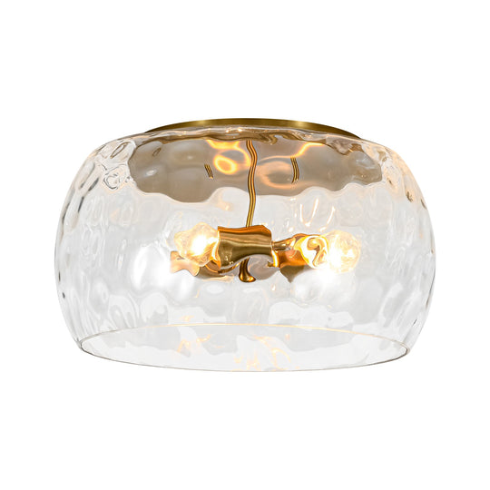 Pendantlightie-Modern Farmhouse 3-Light Wide Round Drum Hammered Glass Flush Mount-Flush Mount-Gold-