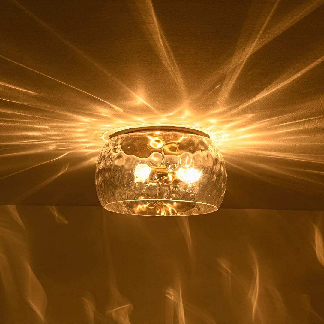 Pendantlightie-Modern Farmhouse 3-Light Wide Round Drum Hammered Glass Flush Mount-Flush Mount-Gold-
