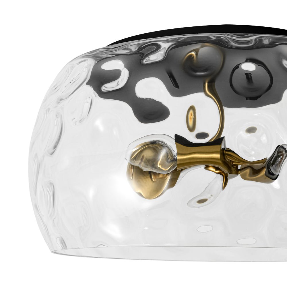 Pendantlightie-Modern Farmhouse 3-Light Wide Round Drum Hammered Glass Flush Mount-Flush Mount-Gold-