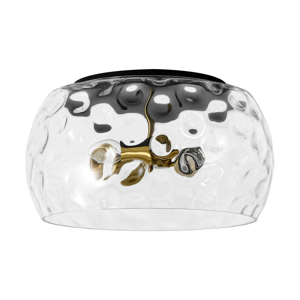 Pendantlightie-Modern Farmhouse 3-Light Wide Round Drum Hammered Glass Flush Mount-Flush Mount-Gold-