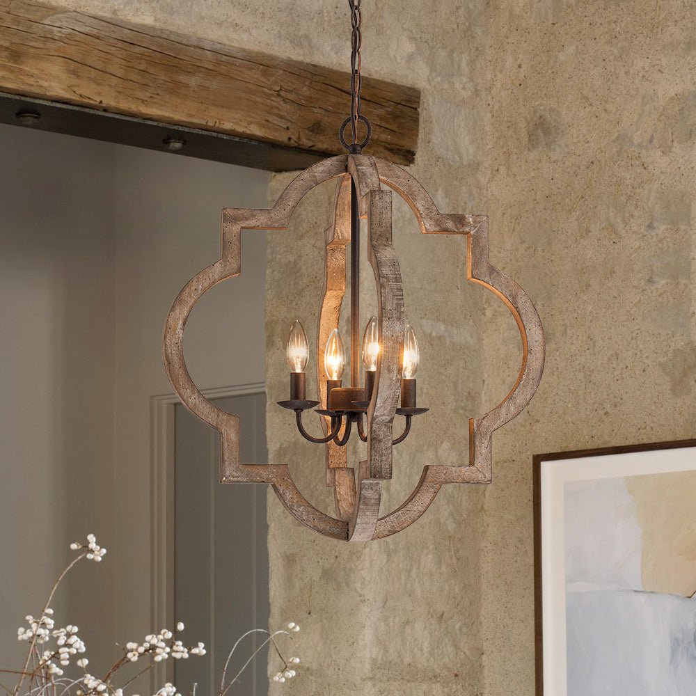 Pendantlightie - Modern Farmhouse 4 - Light Lantern Style Wood Pendant Light - Pendants - Distressed Wood - 