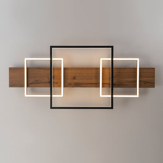 Pendantlightie - Modern Farmhouse Led Geometric Linear Wood Like Semi Flush Mount - Semi Flush Mount - 3Lt - 