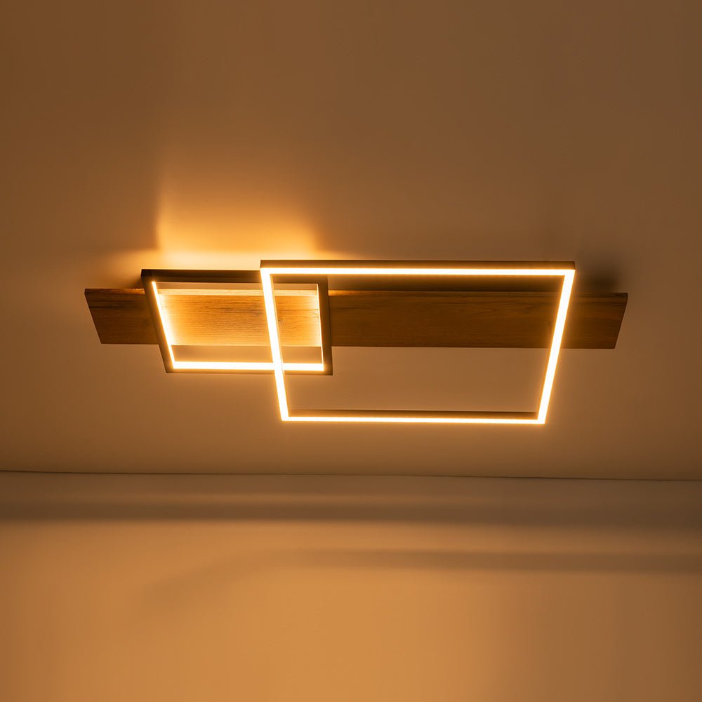 Pendantlightie - Modern Farmhouse Led Geometric Linear Wood Like Semi Flush Mount - Semi Flush Mount - Warm White Light - 