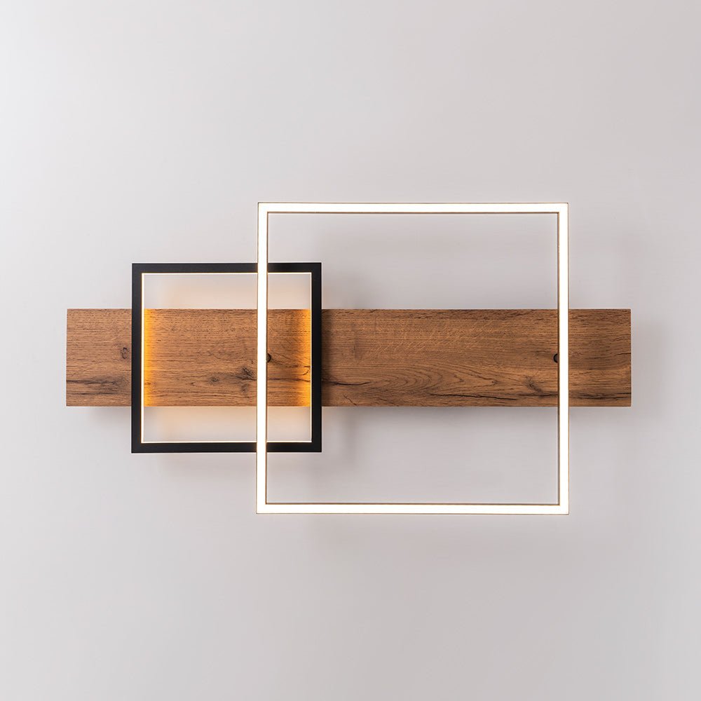 Pendantlightie - Modern Farmhouse Led Geometric Linear Wood Like Semi Flush Mount - Semi Flush Mount - Warm White Light - 