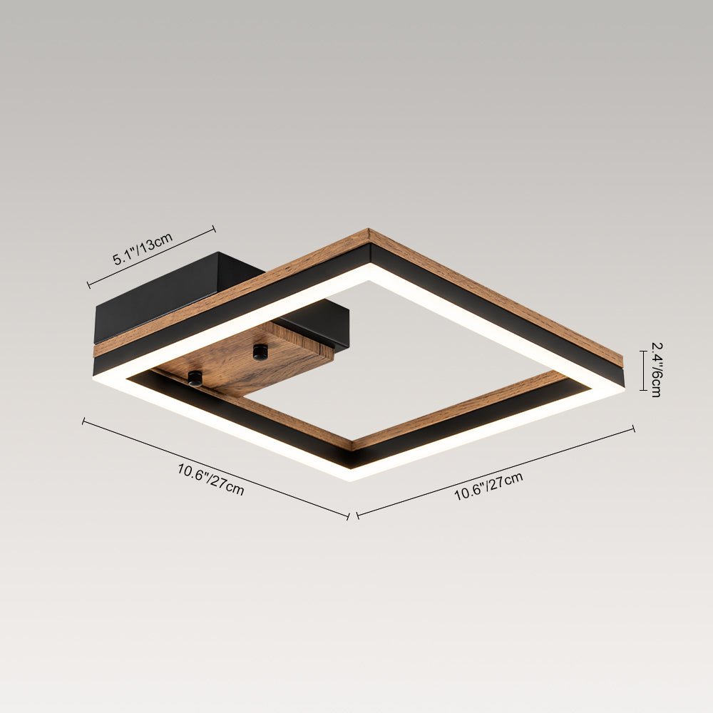 Pendantlightie - Modern Farmhouse Walnut Wood Grain Led Square Ceiling Light - Semi Flush Mount - 2Lt - 