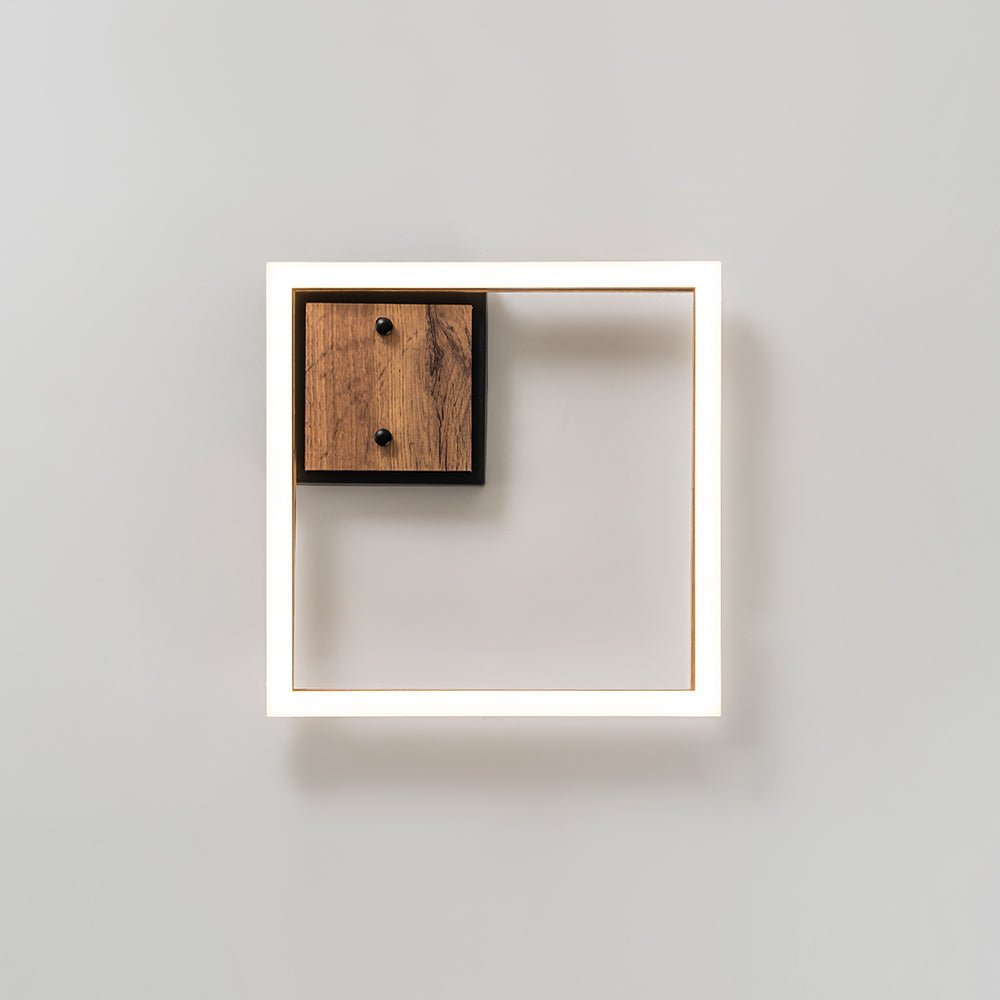 Pendantlightie - Modern Farmhouse Walnut Wood Grain Led Square Ceiling Light - Semi Flush Mount - 2Lt - 