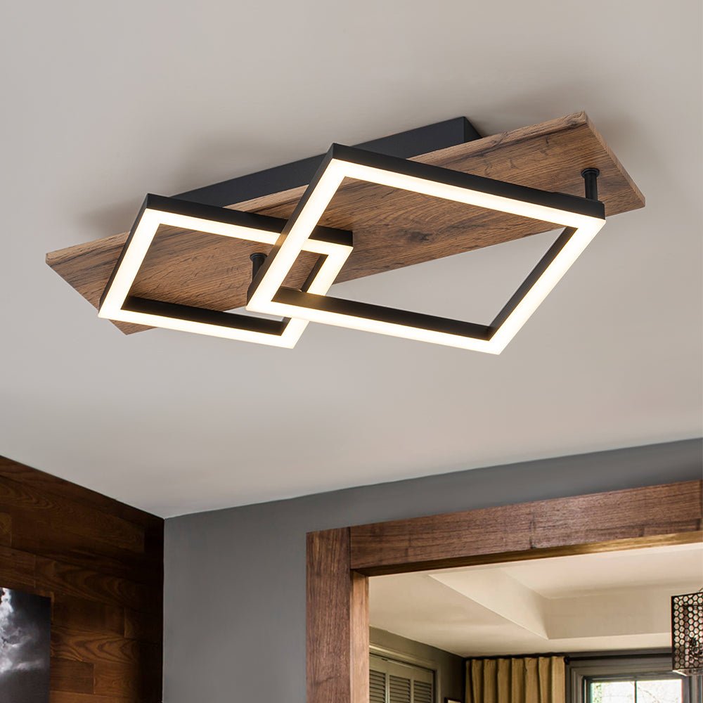 Pendantlightie - Modern Farmhouse Walnut Wood Grain Square Design Led Flush Mount - Flush Mount - 2Lt - 