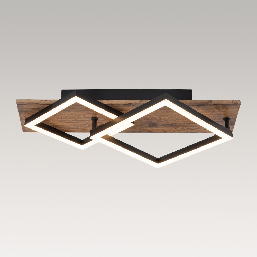 Pendantlightie - Modern Farmhouse Walnut Wood Grain Square Design Led Flush Mount - Flush Mount - 2Lt - 