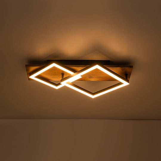 Pendantlightie - Modern Farmhouse Walnut Wood Grain Square Design Led Flush Mount - Flush Mount - 2Lt - 