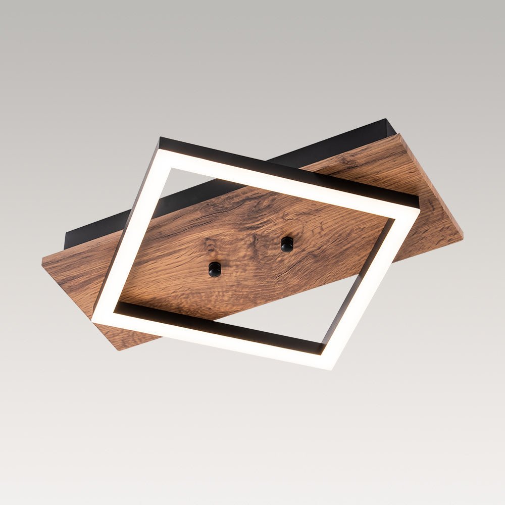 Pendantlightie - Modern Farmhouse Walnut Wood Grain Square Design Led Flush Mount - Flush Mount - Warm White Light - 