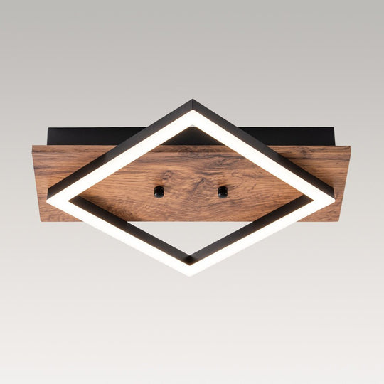 Pendantlightie - Modern Farmhouse Walnut Wood Grain Square Design Led Flush Mount - Flush Mount - Warm White Light - 