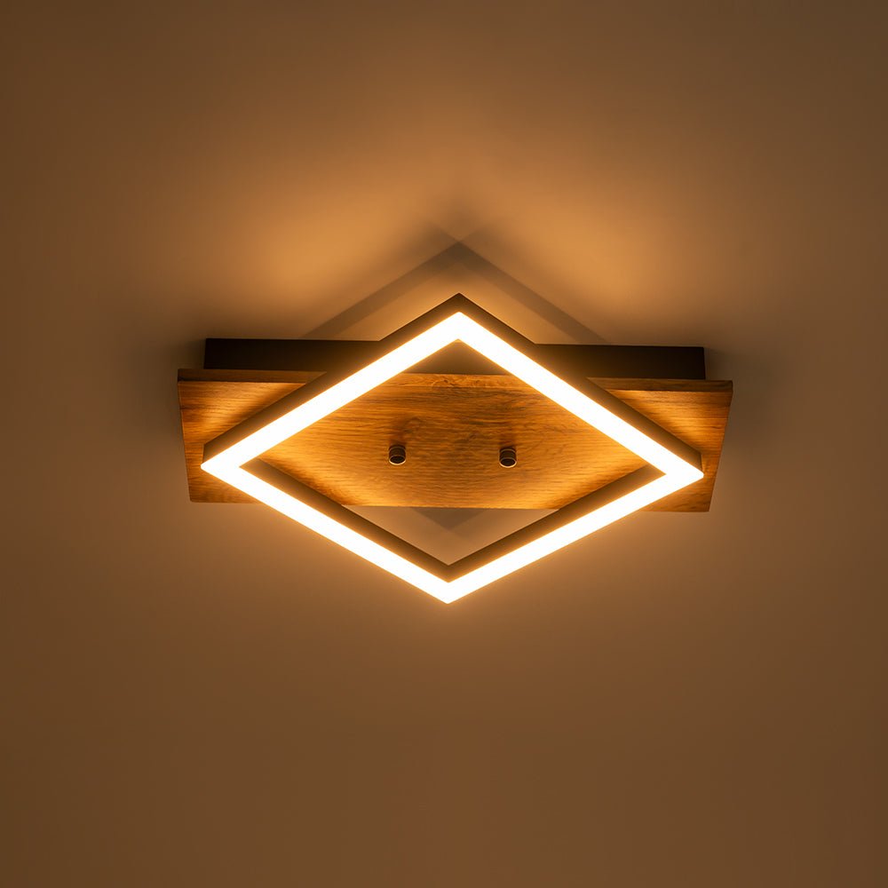 Pendantlightie - Modern Farmhouse Walnut Wood Grain Square Design Led Flush Mount - Flush Mount - Warm White Light - 