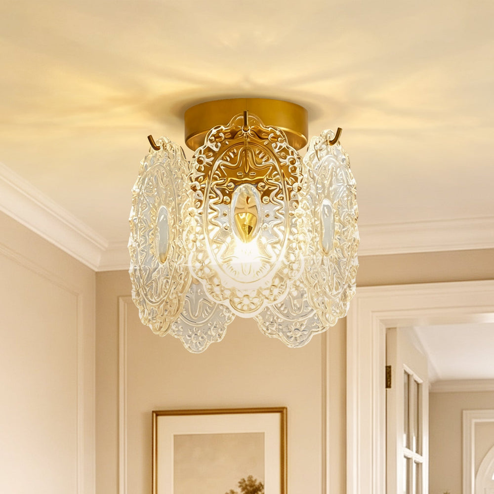Pendantlightie-Modern Glam 1-Light Snowflake Flower Crystal Glass Semi Flush Mount-Semi Flush Mount-A-