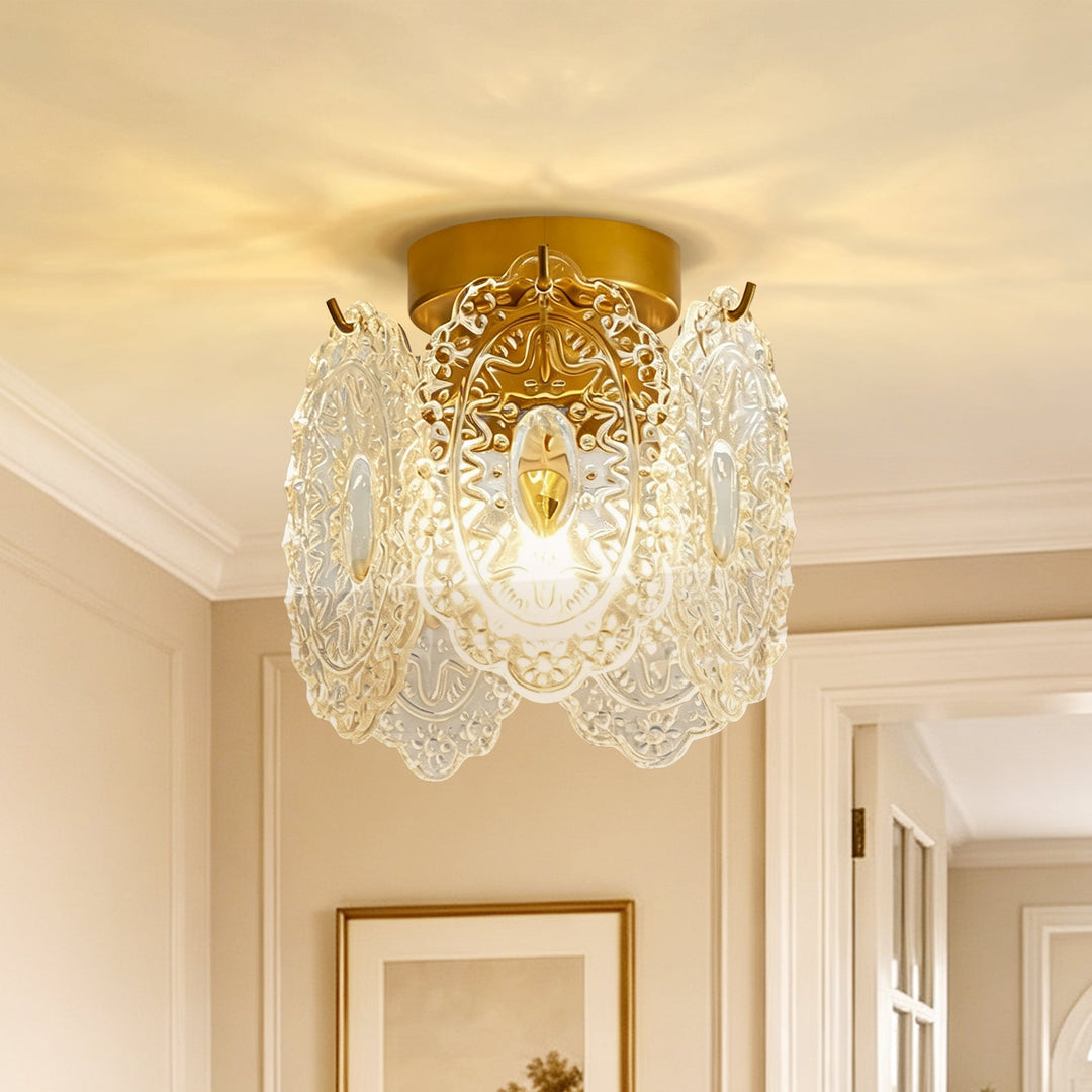 Pendantlightie-Modern Glam 1-Light Snowflake Flower Crystal Glass Semi Flush Mount-Semi Flush Mount-A-