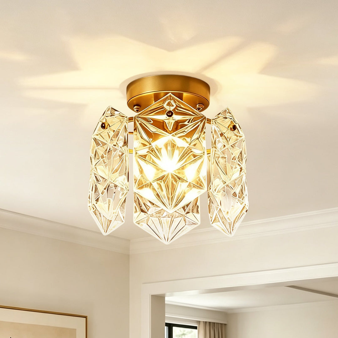 Pendantlightie-Modern Glam 1-Light Snowflake Flower Crystal Glass Semi Flush Mount-Semi Flush Mount-C-