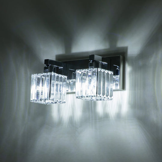 Pendantlightie - Modern Glam Square Crystal Shade Vanity Light - Wall Light - Chrome - 4Lt