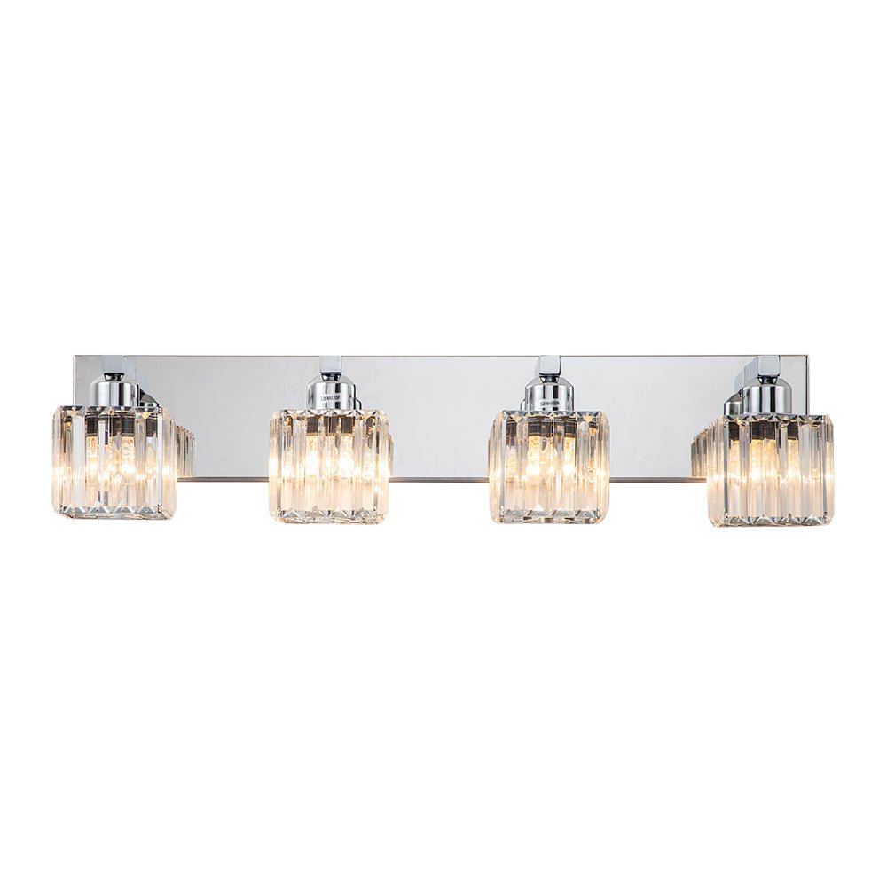 Pendantlightie - Modern Glam Square Crystal Shade Vanity Light - Wall Light - Chrome - 4Lt