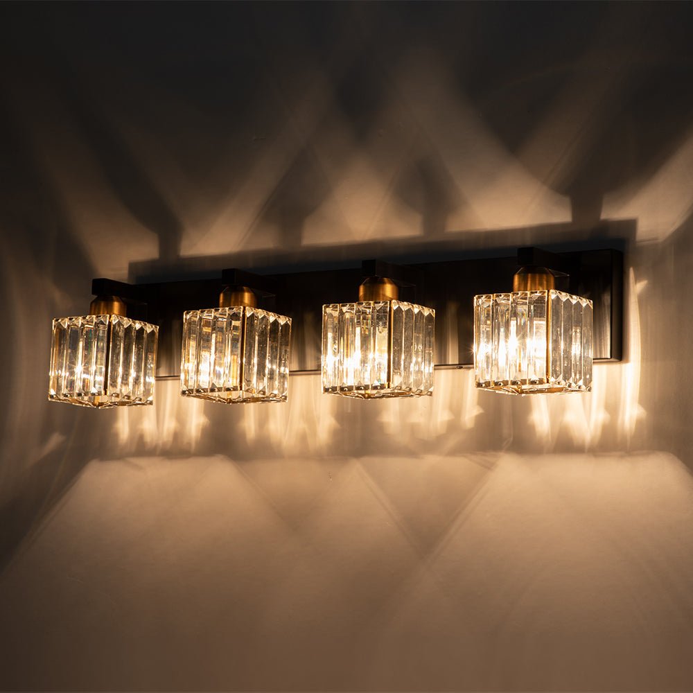 Pendantlightie - Modern Glam Square Crystal Shade Vanity Light - Wall Light - Chrome - 4Lt