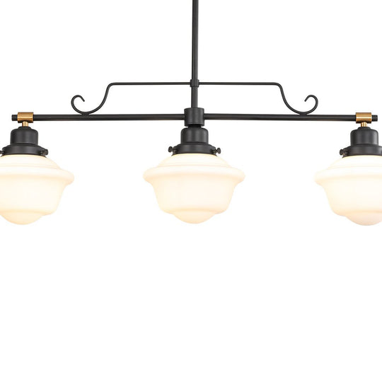 Pendantlightie - Modern Industrial 3 - Light Island Linear Schoolhouse Glass Pendant - Pendants - Black - 
