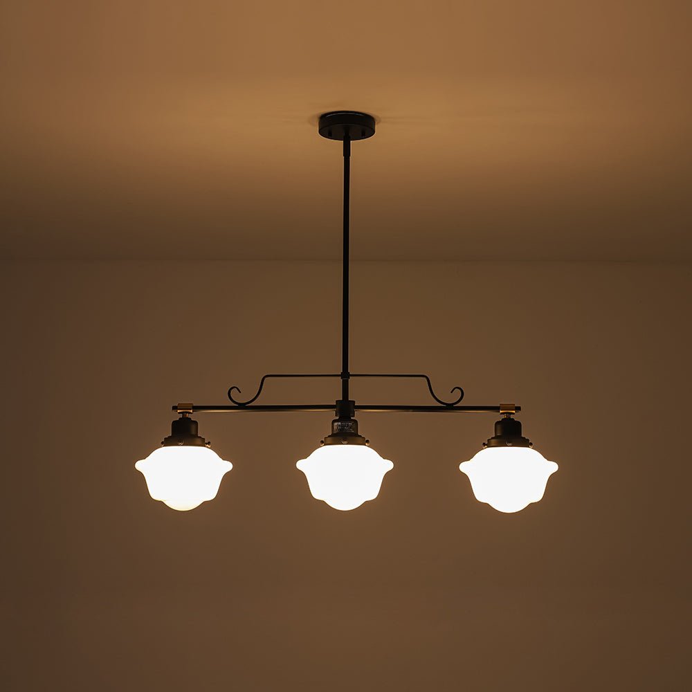 Pendantlightie - Modern Industrial 3 - Light Island Linear Schoolhouse Glass Pendant - Pendants - Black - 