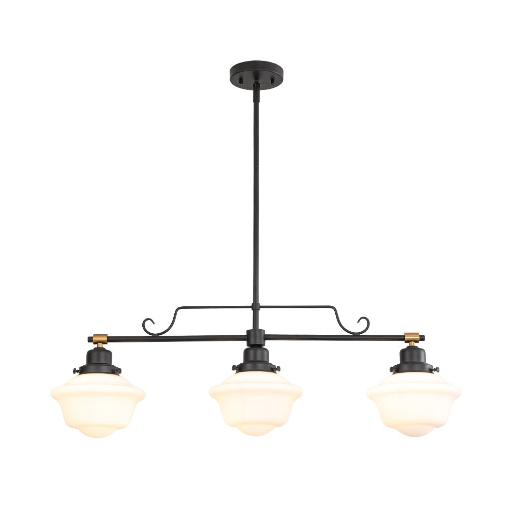 Pendantlightie - Modern Industrial 3 - Light Island Linear Schoolhouse Glass Pendant - Pendants - Black - 
