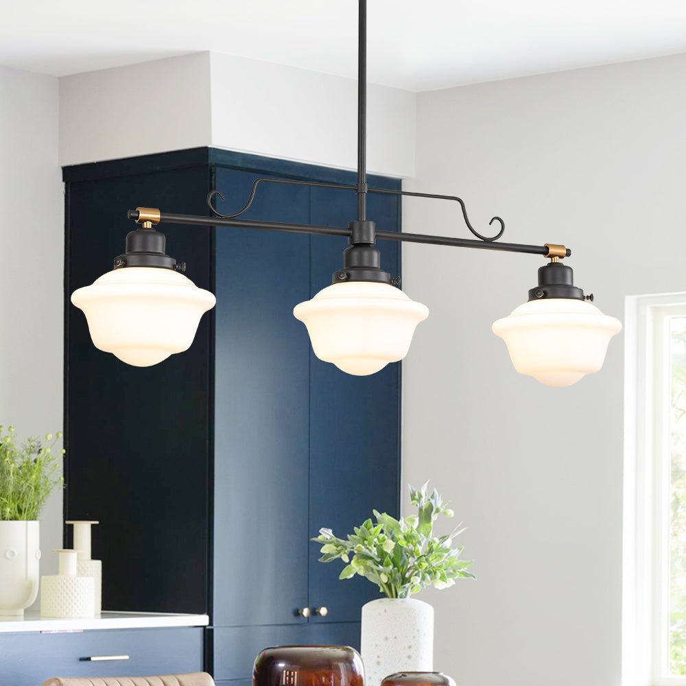 Pendantlightie - Modern Industrial 3 - Light Island Linear Schoolhouse Glass Pendant - Pendants - Black - 