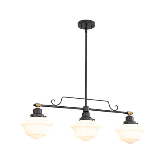 Pendantlightie - Modern Industrial 3 - Light Island Linear Schoolhouse Glass Pendant - Pendants - Black - 