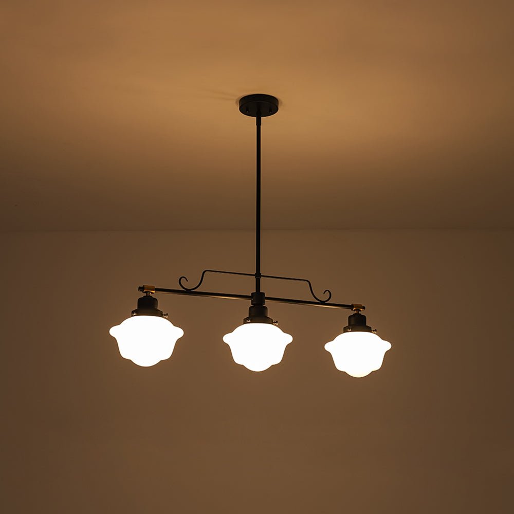 Pendantlightie - Modern Industrial 3 - Light Island Linear Schoolhouse Glass Pendant - Pendants - Black - 