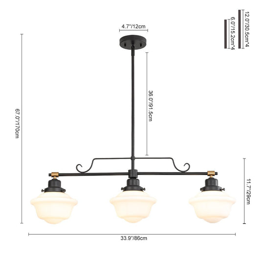 Pendantlightie - Modern Industrial 3 - Light Island Linear Schoolhouse Glass Pendant - Pendants - Black - 