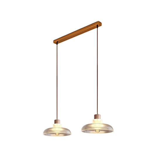 Pendantlightie - Modern Linear Island Wood Accents Dome Shape Glass Pendant Light - Pendants - 2Lt - 