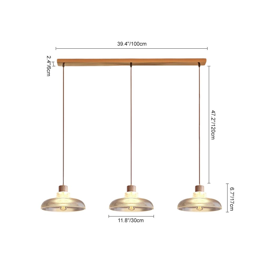 Pendantlightie - Modern Linear Island Wood Accents Dome Shape Glass Pendant Light - Pendants - 2Lt - 