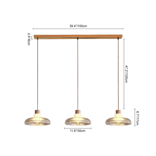 Pendantlightie - Modern Linear Island Wood Accents Dome Shape Glass Pendant Light - Pendants - 2Lt - 